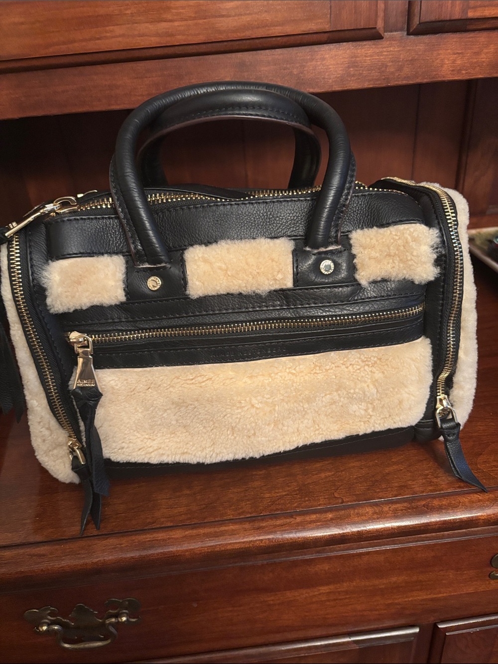 AIMEE Kestenberg Black Leather with White Fur Never Used